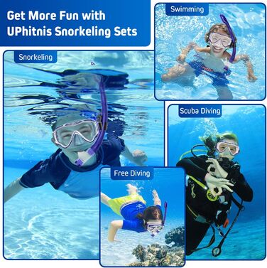 Набір для дитячого підводного плавання з ластами, панорамною маскою для дайвінгу з захистом від запотівання 180, регульованими ластами та преміальною сухою трубкою, набір для дитячого підводного плавання 3-в-1 з сумкою для перенесення L/XL (31-36) синього