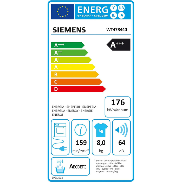 Сушильна машина Siemens easyClean iQ500 Single до 8 кг з тепловим насосом енергоспоживання 176 кВтгод/рік, біла