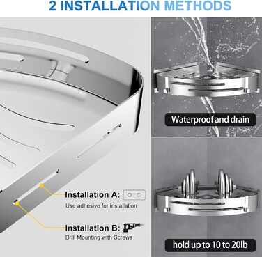 Душова полиця без свердління кута Душова полиця з нержавіючої сталі 2 шт. и Душова корзина самоклеюча З 4 гачками Поличка для душу