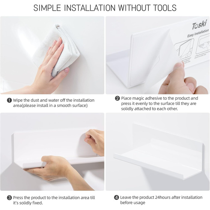 Полиця настінна Toski без свердління, полиця настінна акрилова 2 шт. и, плаваюча полиця біла 30см, кухонна полиця підвісна для при