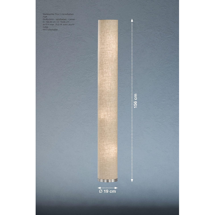 Торшер Fischer & Honsel Тор 4 шт. E14 макс. 25,0 Вт, нікелевого кольору, тканинний абажур, 40023, 19 x 19 x 156 см (ДхШхВ)