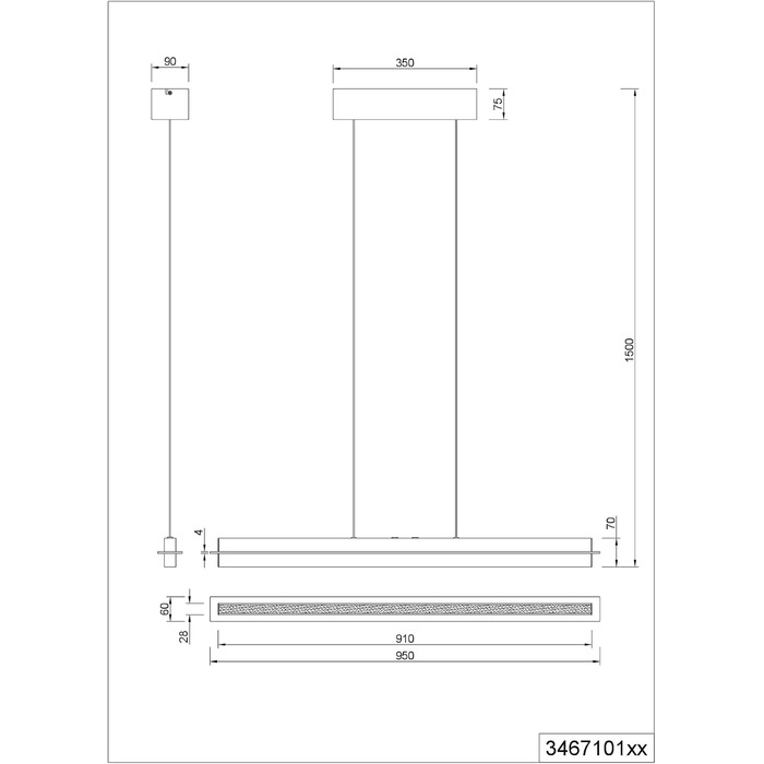 Стеля LED-підвіс Trio Leuchten Emerson 346710180, матовий чорний/золотий метал, 22 Вт LED, регульована висота, плавне налаштування кольору світла, 4-позиційний сенсор