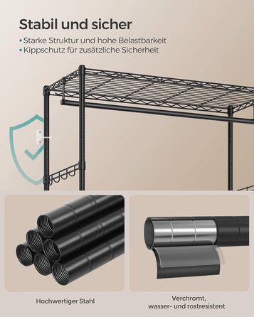 Вішалка для одягу SONGMICS, Відкрита шафа, Шафа з дротяними полицями, Вішалка для одягу з 2 шухлядами та рейкою для одягу, Окремостояча, Чорно-чорна LGR411B02
