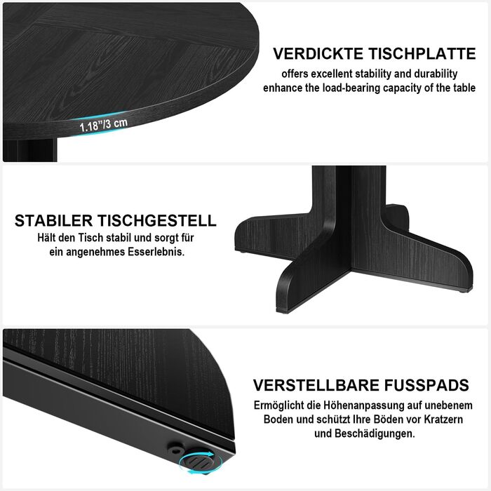 Круглий обідній стіл на 4-6 осіб, стіл 120 см з дерев&39яною основою, чорний, сучасні круглі обідні столи для кухні, їдальні та вітальні (лише стіл)