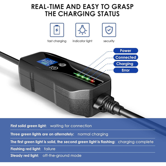 Зарядний кабель для електромобілів тип 2 7,5 м Zimking 6/8/10/13/16 А Регульовані зарядні пристрої для електромобілів з цифровим д