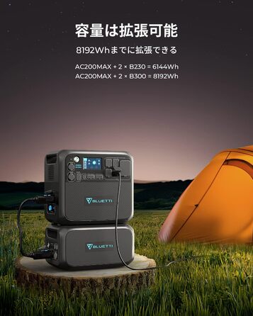 Портативна електростанція BLUETTI AC200MAX, резервний акумулятор LiFePO4 ємністю 2048 Втгод з виходами змінного струму 2200 Вт (пікова потужність 4800 Вт), сонячний блок живлення
