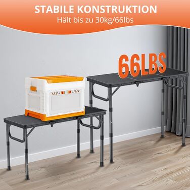 Складаний кемпінговий стіл FUNYKICH з 3 регульованими висотами (26/48/70 см), портативний алюмінієвий стіл для гриля, для вулиці 87x40 см, панелі МДФ, багатофункціональний стіл-валіза для пікніків, кемпінгу, балкону, чорний 87 x 40 x 26/48/70 см