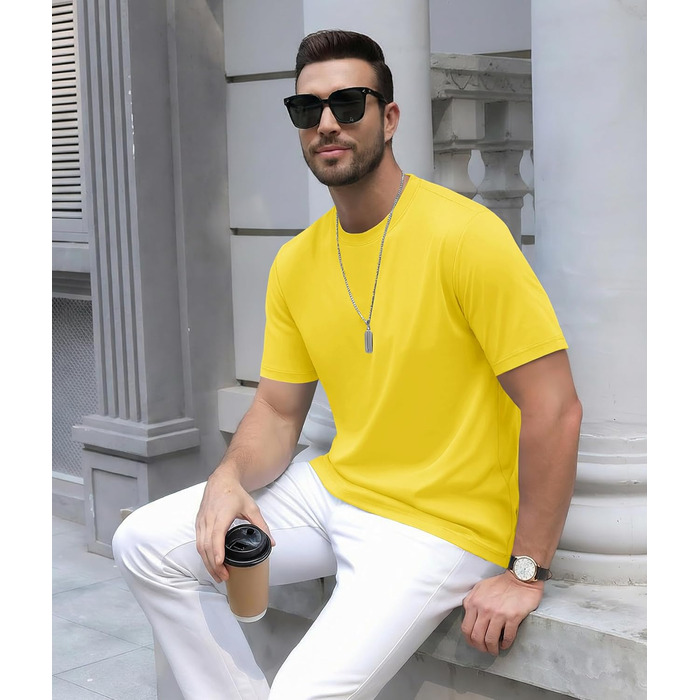 Чоловіча футболка CAVVA UV UPF80 з короткими рукавами, функціональна, дихаюча, з круглим вирізом, жовтого кольору, XL