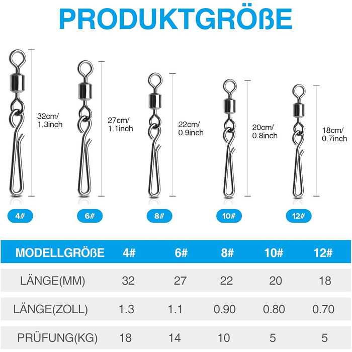Рибальські вертлюги Realure, 100 шт., які обертаються, з застібкою для лову форелі, вертлюг для лову форелі, вертлюг із фіксацією для риби, приманки, поворотні аксесуари для риболовлі, 5 розмір 4 6 8 10 12