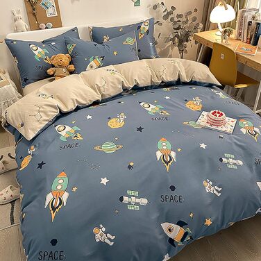 Дитяча космічна постільна білизна 100x135см бавовняна дитяча постільна білизна сині підковдри космічний візерунок білий синій двос