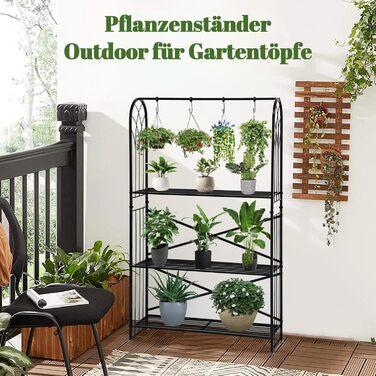 Рівнева підставка для квітів з регульованою висотою, металева підставка для квітів 130,5 см, чорного кольору для кількох рослин, підставка для квітів зі сходами, підставка для рослин, садова полиця для використання в приміщенні та на вулиці, вітальня, 3-