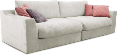 Великий диван Cavadore Fiona / Великий диван із подушками для спини у сучасному дизайні / 274x90x112 / Ткана тканина кремового кольору
