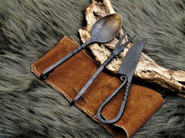 Середньовічний набір столових приборів, ковані вручну середньовічні столові прибори 601EA, чорний