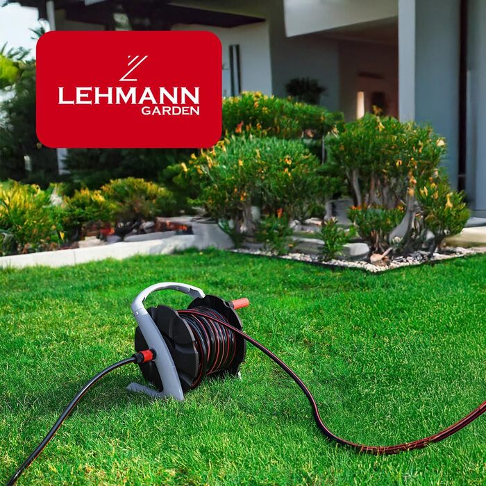 Намотувач садового шланга 20 м - настінний, з ручкою для перенесення - мобільний барабан для шланга з розпилювачем та з'єднувачами 1/2 / 3/4 - підключення до крана 3/4