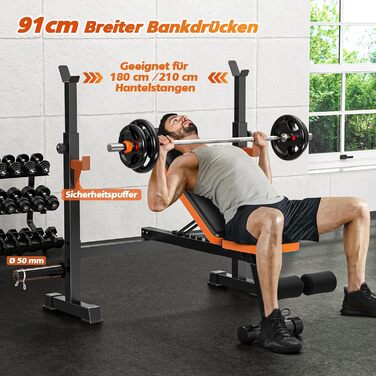 Регульована силова лава XDDIAS для домашнього використання, 6-в-1 горизонтальна/похила лава зі стійкою для присідань, накладкою для згинання рук та розгинанням ніг, лава зі штангою для силових тренувань, вантажопідйомність 350 кг, чорна