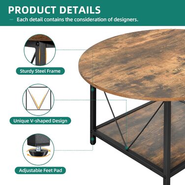 Круглий журнальний столик YITAHOME, 80x80x46 см, сільський дерев&39яний стіл для вітальні з полицею, сучасний журнальний столик у фермерському стилі з міцними металевими ніжками, коричневі меблі для дому