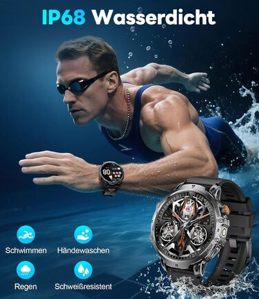 Розумний годинник LIGE Military для чоловіків (3 ремінці) - 1000 мАг/1,85 дюйма HD великий сенсорний екран/світлодіодна підсвітка, фітнес-годинник з понад 110 спортивними режимами, відстеження серцевого ритму/сну, спортивний годинник для iOS/Android, наси