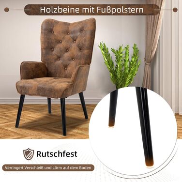 Крісло AVAWING з пуфом для ніг, крісло з відкидною спинкою, крісло під телевізор з ніжками з каучукового дерева, крісло-реклайнер, крісло для вітальні, спальні, офісу, мікрофібра, коричневий