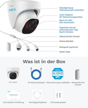 Інтелектуальна IP-камера Reolink 4K Outdoor із функцією виявлення людей/автомобілів, 8-мегапіксельна камера відеоспостереження PoE, IP67, водонепроникність, 30-метровий інфрачервоний нічний бачення, аудіо, слот для карти microSD, уповільнена зйомка, RLC-8