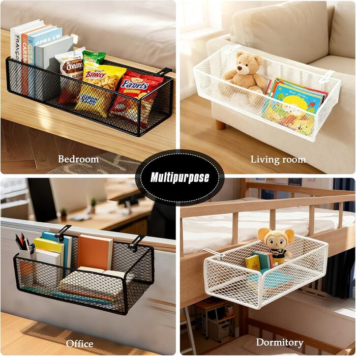 Підвісний металевий кошик для зберігання речей для тумбочки біля ліжка, підвісний кошик для книг, телефонів, окулярів, журналів, підвісний органайзер для домашнього офісу, шкільного гуртожитку (білий, 37 x 15 x 9 см) Білий 37 x 15 x 9 см