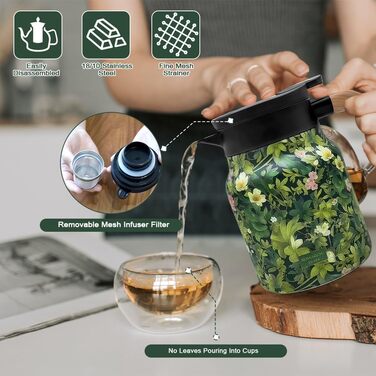 Термос 1000 мл з чайним інфузером, вінтажний квітковий візерунок для чаю, термос з вінтажним квітковим візерунком, вакуумний чайник, підігрівач для кави з квітковим візерунком для гарячих напоїв