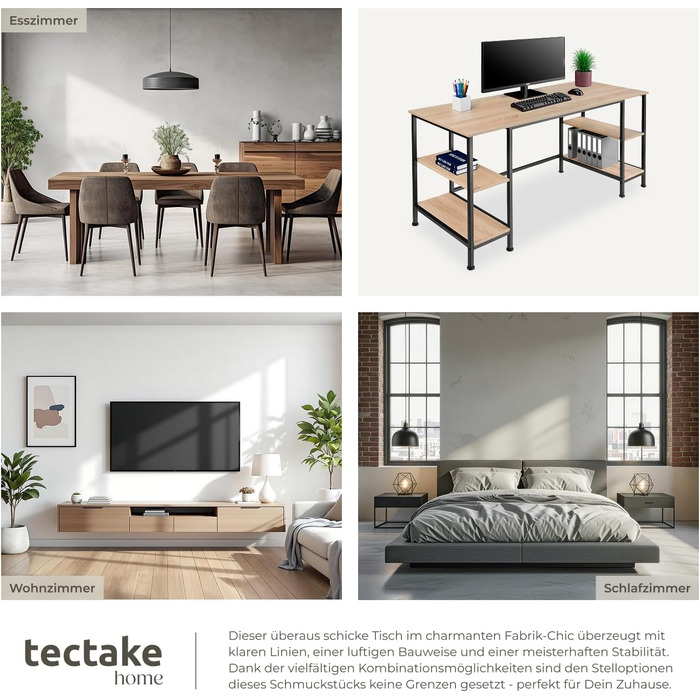 Промисловий офісний стіл з 4 полицями, 137x55x75 см, Комп&39ютерний стіл, Стіл для ПК, Ігровий стіл, Робочий стіл, Меблі для домашнього офісу, Світла промислова деревина, Дуб Сонома