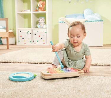 Інтерактивний дерев'яний ксилофон VTech Baby з бубном - музична іграшка, що світиться, виготовлена з 100 деревини FSC, для дітей віком від 1,5 до 4 років (Мова німецька)