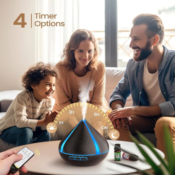 Дифузор ефірного масла 500 мл з 8 маслами, ароматерапевтичний дифузор з пультом дистанційного керування, 4 таймера, автоматичне ви