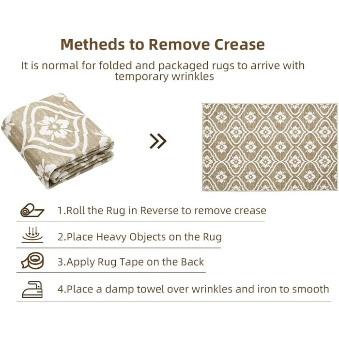 Килимок для кухні Puremy невеликого розміру, 60 x 100 см, для прихожих, ультратонкий з марокканським візерунком, брудовідштовхувальний, можна прати,  для коридору, дитячої кімнати, пральні, спальні, бежевий