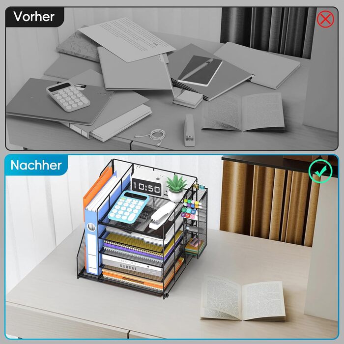 Органайзер для столу та аксесуари, 5-рівневий багатофункціональний тримач для ручок з шухлядою та відділеннями для зберігання, для офісу, школи, дому
