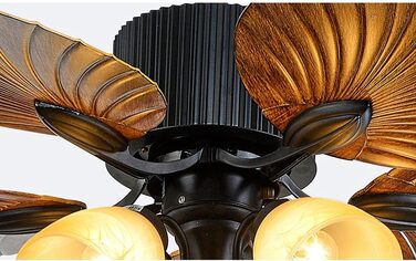 Стельові вентилятори в тропічному стилі зі скляним абажуром у формі квітки та лопаттю вентилятора у формі листка 52 старовинні сте