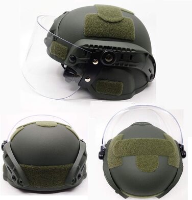 Тактичний шолом для страйкболу MICH 2000, військовий пейнтбол, з прозорим козирком, захисним щитком для обличчя, окулярами та бічною планкою, кріпленням для ПНВ, зеленого кольору