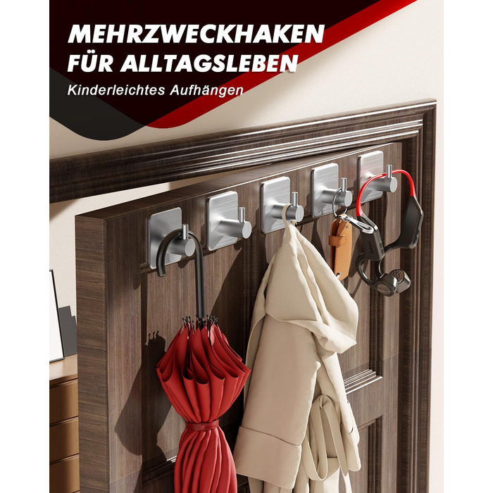 Рушникосушка без свердління, 6 шт. гачки для рушників з нержавіючої сталі клейкі гачки для одягу гачки самоклеючі, нержавіючі, іде