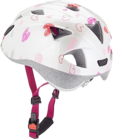 Легкий, безпечний та ударостійкий велосипедний шолом з додатковим світлодіодним підсвічуванням для дітей білі серця блиск 45-49 см