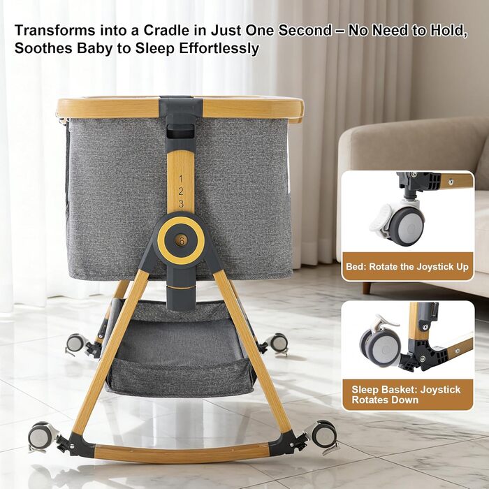 Портативне дитяче ліжко YAZOCO 3-в-1 з дихаючою сіткою та простирадлом, регульованою колискою з кошиком для зберігання (висока версія, сірий колір)