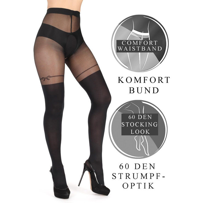 Сексуальні панчохи BANANALU, 20 DEN до стегна, з відкритою інтимною зоною та вирізом, чорний, XL
