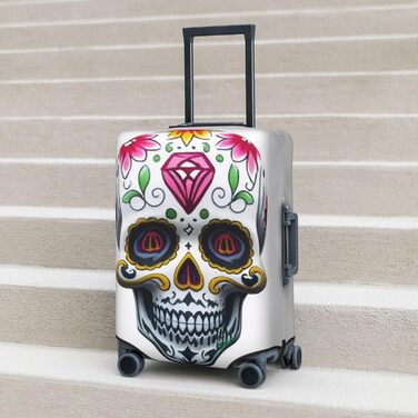 Чохол для валізи з 3D-друком, квітковий мотив черепа, захист під час подорожей, еластичний, миється, підходить для валіз розміром 45,7 - 81,3 см, розмір 3D S