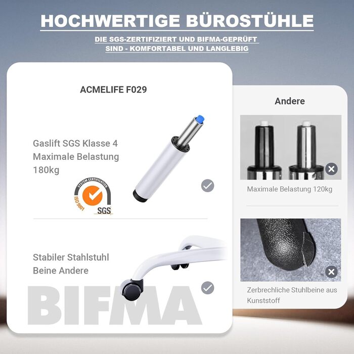Ергономічне офісне крісло ACMELIFE, стілець для роботи зі складними підлокітниками, комп&39ютерне крісло, комп&39ютерне крісло з регульованим підголівником та поперековою опорою, крісло керівника, регульована висота, функція гойдання, до 150 кг, сірий