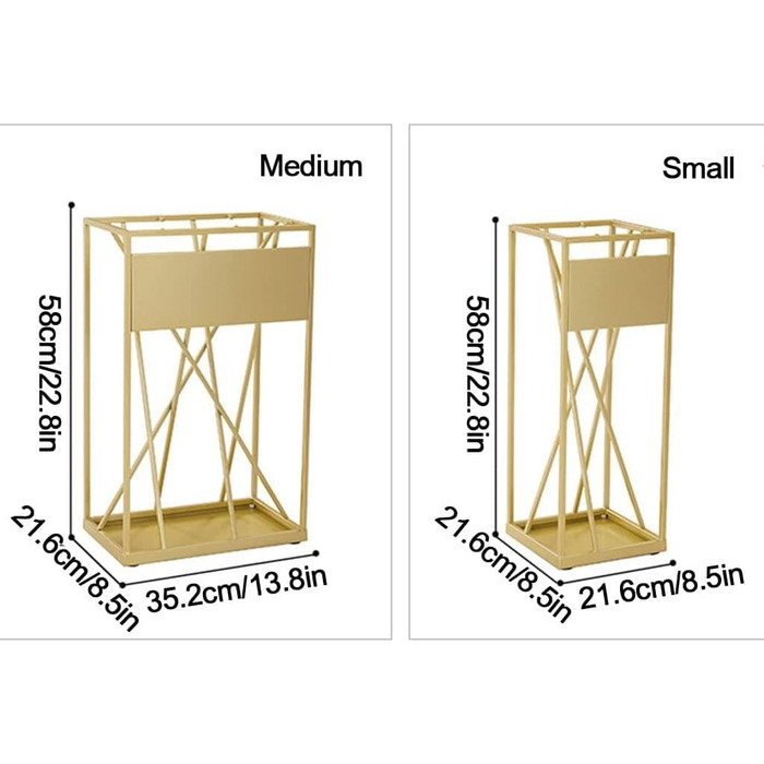 Підставка для парасольки, дизайнерська металева підставка для парасольки, прямокутна, тримач для парасольки для входу зі зливним отвором і гачком, підставка для парасольки, креативна модна парасолька для зберігання для дому або дому 35.2x21.6x58см