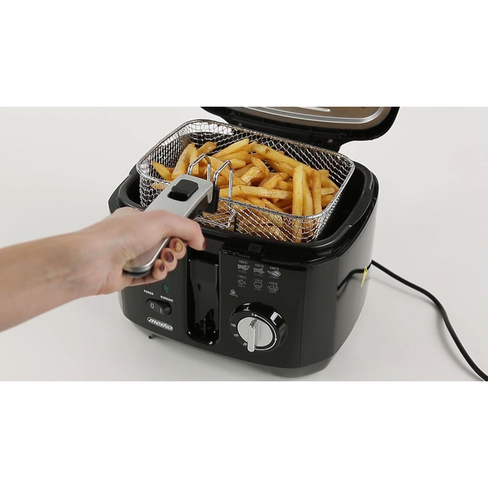Фритюрниця з олією 2,5 літра мастила, електрична, маленька, регульований термостат, знімний контейнер для масла з антипригарним покриттям, фільтр запаху 1800 Вт, чорний, 4908