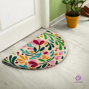 Напівкруглий кокосовий килимок для дверей - Флора - 40x70 см - Килимок для дверей для приміщень та вулиці - Килимок для передніх дверей - Килимок для вулиці - Килимки для дверей - Килимок для дверей з кокосового волокна