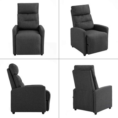 Крісло-реклайнер Mingone з функцією відкидання, сучасне тонке крісло-гойдалку з функцією відкидання на 155, витримує вагу до 150 кг, виготовлене з лляної тканини, темно-сірий колір