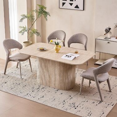 Прямокутний обідній стіл, сучасна стільниця з МДФ, кухонний стіл у скандинавському стилі, рейковий дизайн, підходить для вітальні та їдальні, жовтий травертин