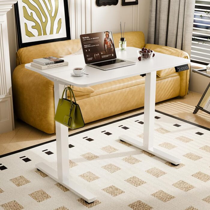 Стіл з регульованою висотою 90x60 см, Електричне регулювання висоти столу з роздільною панеллю, Ергономічний стіл з регульованою висотою, Білий 90 x 60 см