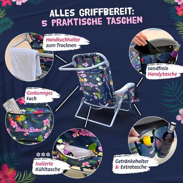 Пляжне крісло Bobby Beach Складане крісло та пляжний шезлонг, легке та зручне для перенесення як рюкзак Складане кемпінгове крісло з тримачем для напоїв та кишенями Складаний шезлонг та шезлонг (пляжне крісло, нічно-блакитне) нічно-блакитне пляжне крісло