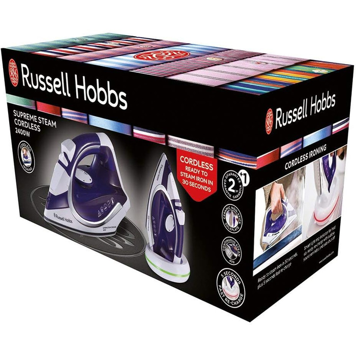 Парова праска Russell Hobbs бездротова з базовою станцією Supreme Steam Cordless (2400 Вт, додатковий паровий удар 135 г / хв, 300