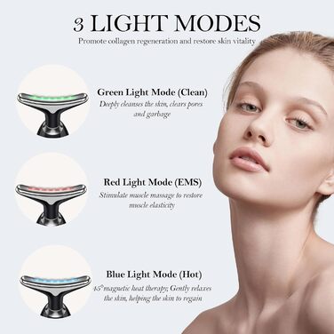 Масажер для обличчя Yofuly проти зморшок, пристрій для краси обличчя з 3 режимами, 45C проти зморшок для обличчя, підтяжка та ліфтинг шкіри, EMS масаж обличчя для жінок та чоловіків (нуар) Чорний