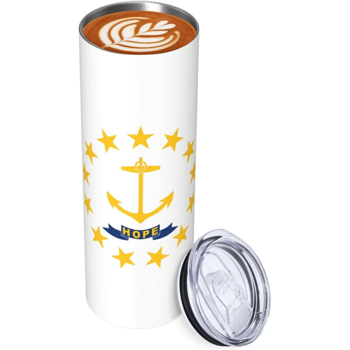 Кухоль із прямою трубочкою, дизайн прапор штату Род-Айленд, друкований, дорожній кухоль, підходить для кемпінгу, офісу та дому, 590 мл