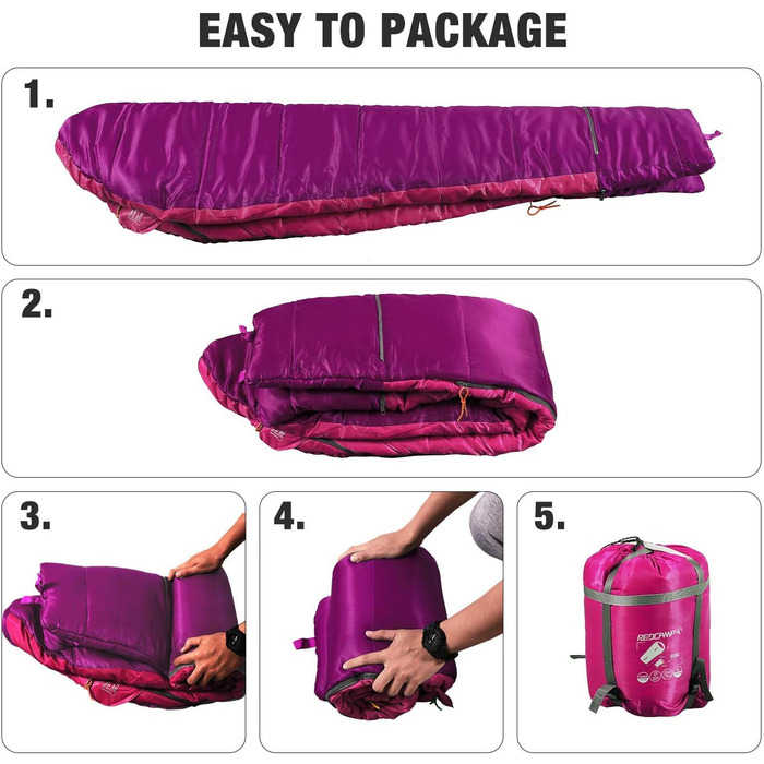 Дитячий спальний мішок REDCAMP для хлопчиків та дівчаток 175 x 65 см, матусин спальний мішок, зручний, легкий, теплий, регульована довжина, 3 сезони, підходить для кемпінгу та активного відпочинку, синій/рожевий. Наповнювач 0,1 кг.