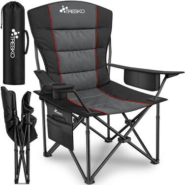 Складаний кемпінговий стілець TRESKO, витримує до 200 кг Складаний стілець з сумкою-холодильником, тримачем для напоїв та бічною кишенею Складаний стілець XXL з сумкою для перенесення М&39який рибальський стілець для використання на свіжому повітрі, рибол